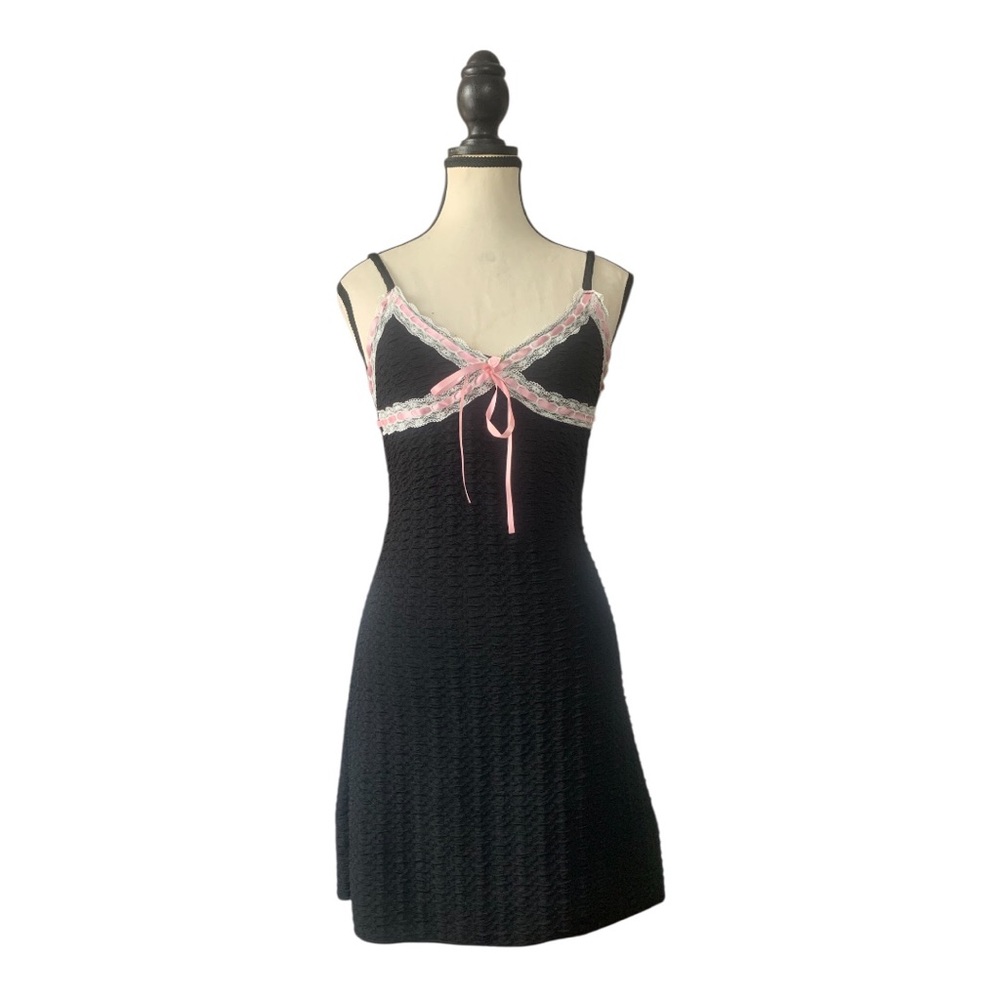 Black & Pink Lace-Trim Slip Dress - Women Intimates